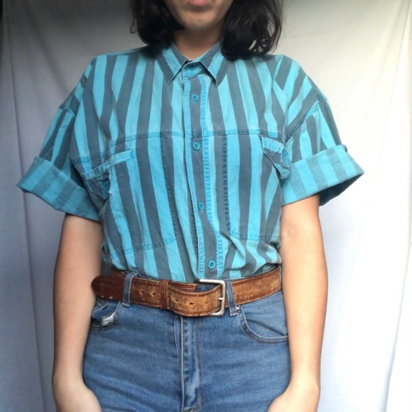 Short Sleeve Button Down Shirt Vintage Stripped - Picture 2 of 7